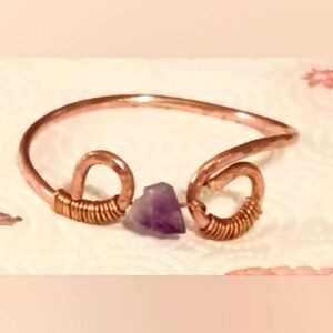 🙂Handmade Cooper bangle with semiprecious stone Amethyst